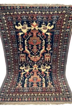 Fine Caucasian Design Blue Hand Knotted Afghani Rug