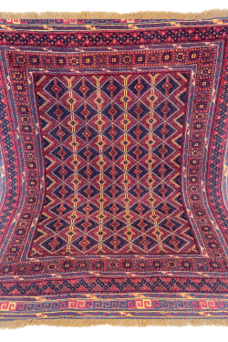 Faded Maroon Bukhara Pattern Handmade Afghan Carpet