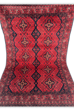 Dual Faced Bright Red Small Hand Knotted Afghan Rug