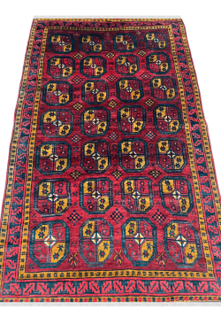 Maroon Multi-Bokhara Afghan Hand Knotted Rug