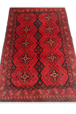 Dual Faced Bright Red Small Hand Knotted Afghan Rug