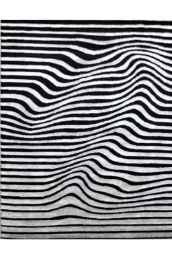 Black and White Curved Liner Hand Knotted Modern Rug