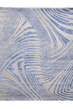 Blue Curved Hand Knotted Modern Area Rug