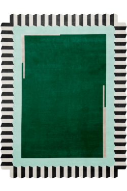 Bottle Green With Black And White Edged Striped Handmade Concentric Rug