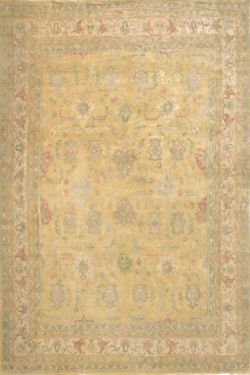 Hand Knotted Gold Floral Oushak Area Rug