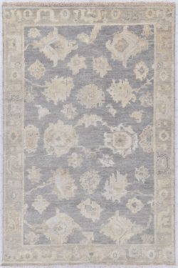 Gray Oushak Handmade Area Floral Carpet