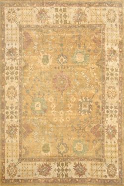 Gold Beige Handknotted Large Oushak Area Rug