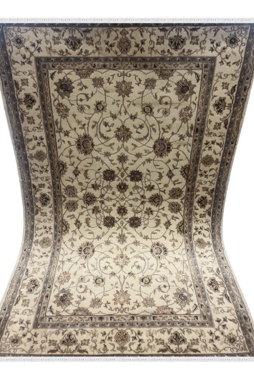 All over Floral Cream Kashan Wool Handknotted Carpet 