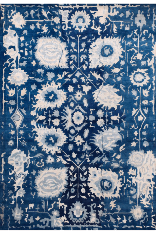 Floral Motifs Blue Handmade Modern Area Rug