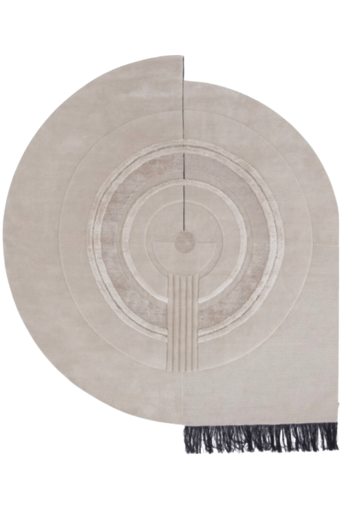 Neutral Circular Rug Wit Pendulum Design Hand Knotted Concentric rug