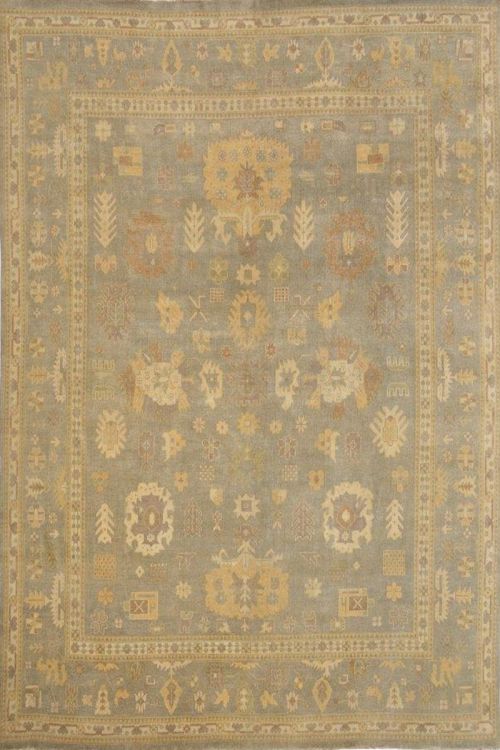 Hand Knotted Neutral Toned Oushak Carpet 