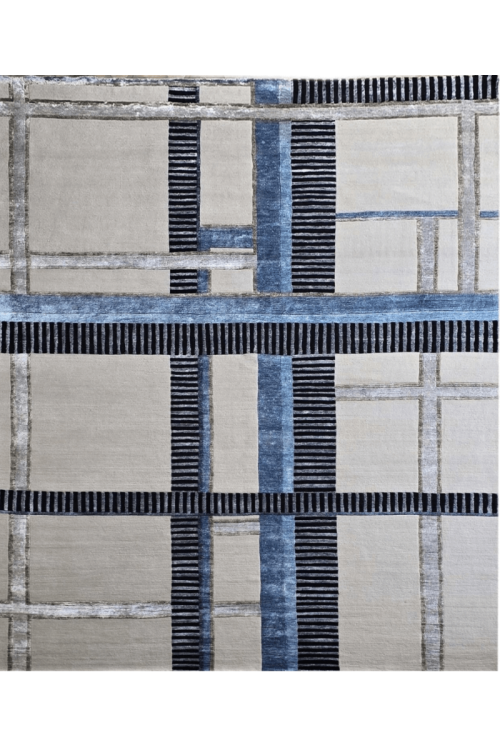 Chain Stitched Striped Contemporary Hand Knotted Rug