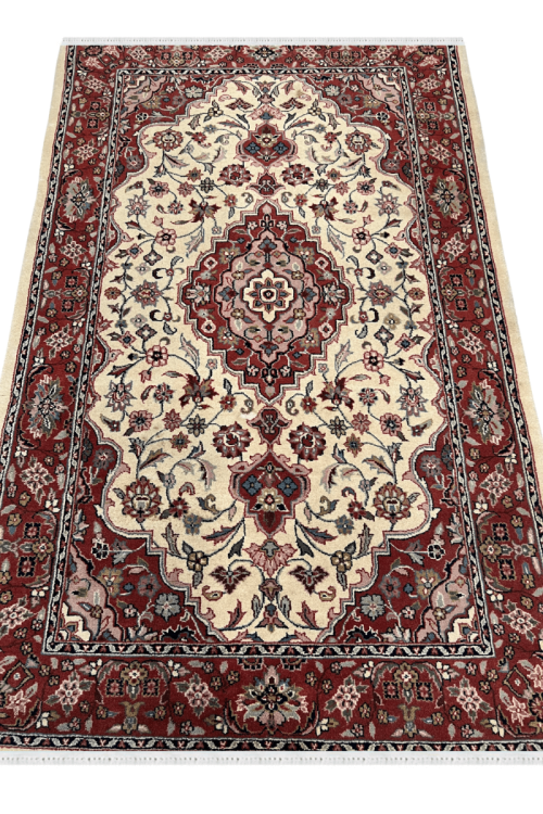 Kashan Maroon Medallion Handknotted Wool Rug