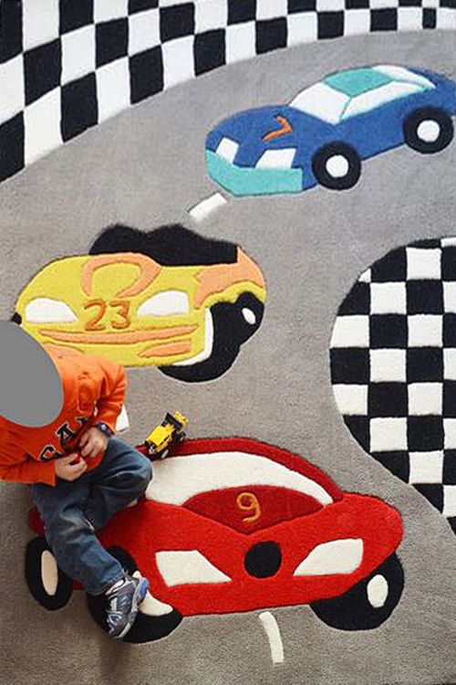 Cars on Road Kids Handknotted Rug