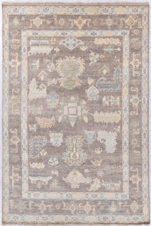 Brown Pastel Transitional Oushak Handmade Area Rug