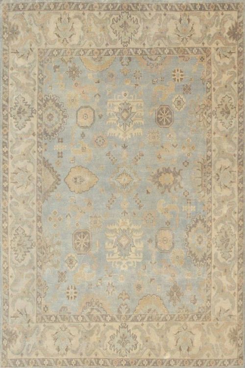 Floral Blue Motif Pattern Handmade Oushak Rug