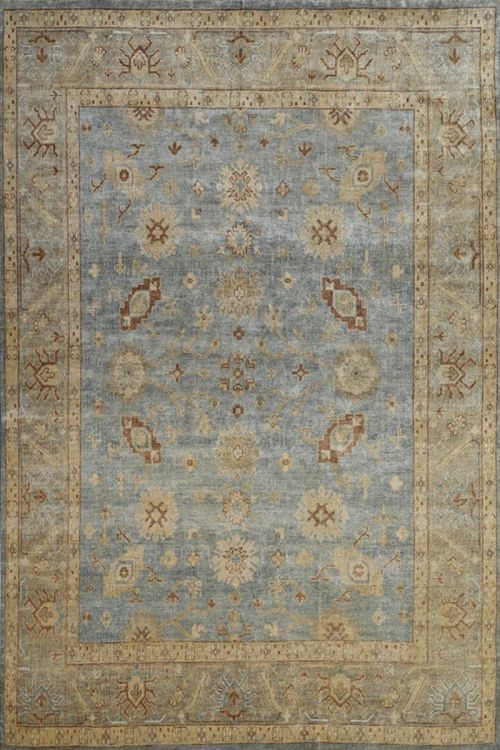 Blue Base Oushak Motif Handknotted Area Rug