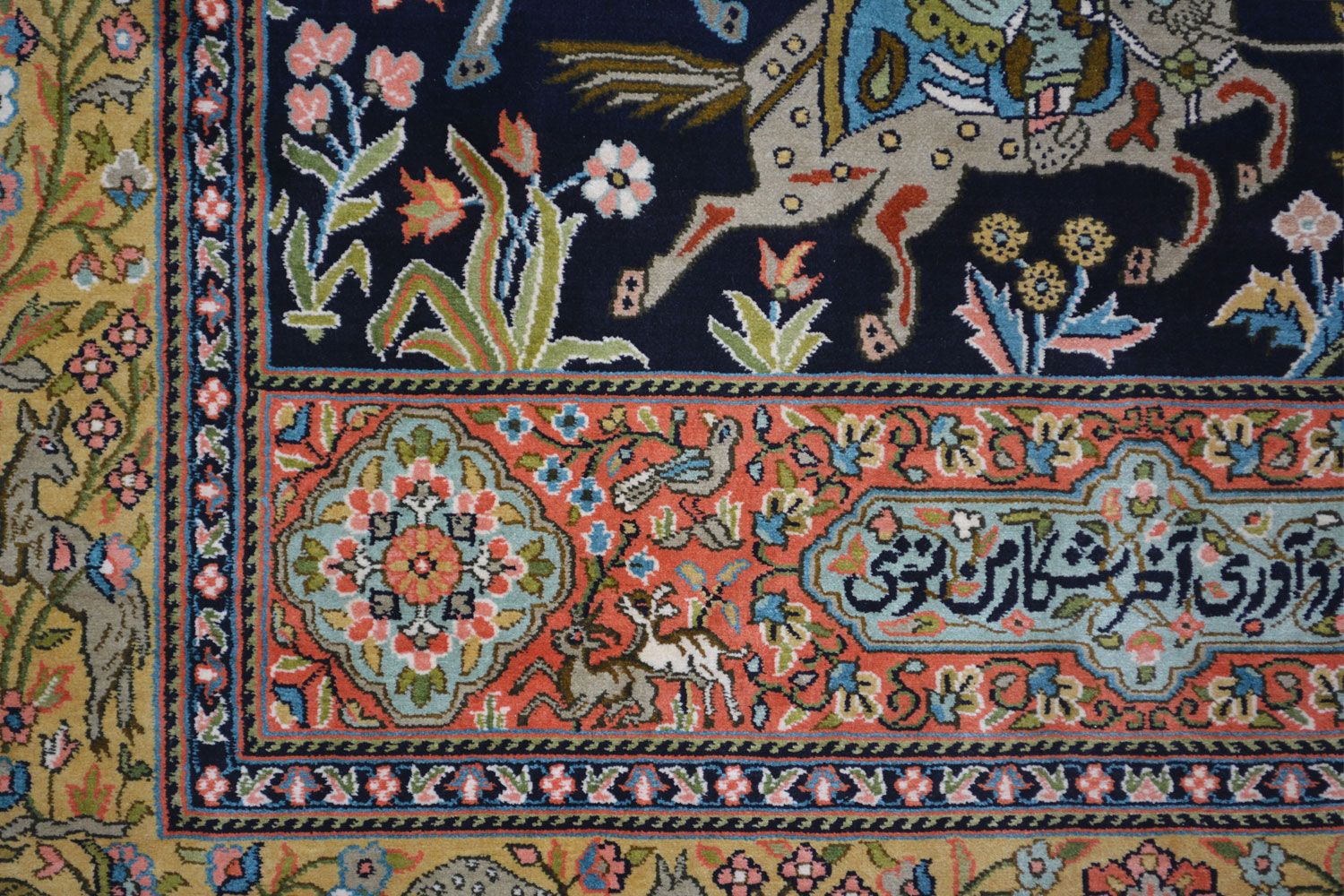 2.5'x4' Navy Pure Silk Rug Hunting Scene Rugs Wall Art Wallhanging Han –  Kashmir Designs