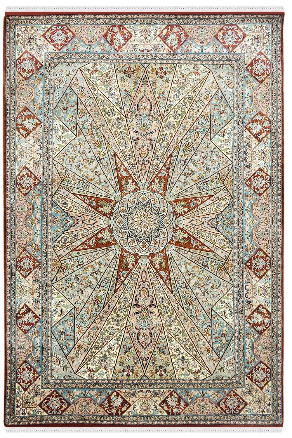 Green Turkish silk rug, Kashmir Silk Rug