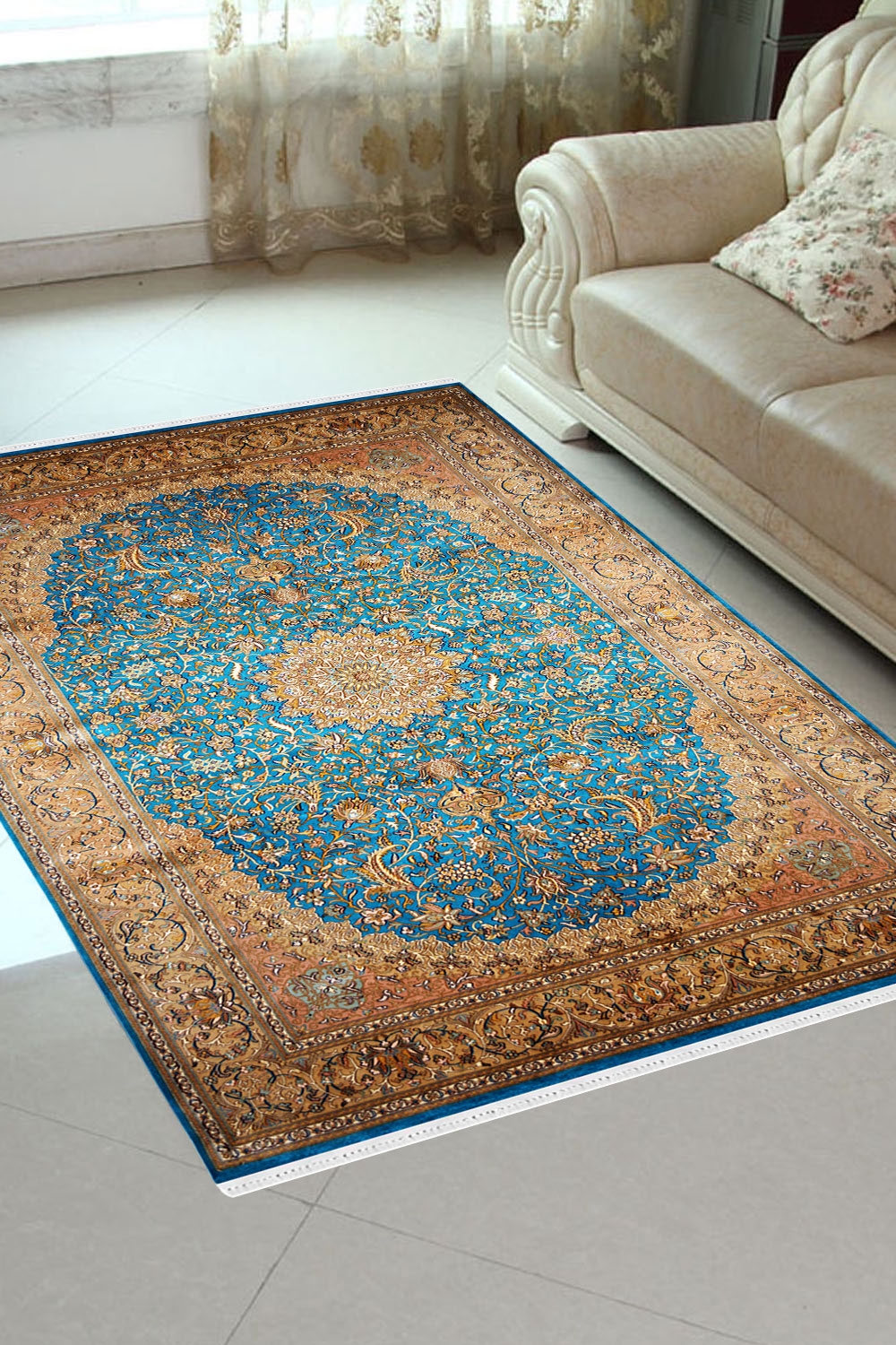 Turquoise Chakra Handknotted Silk Carpet